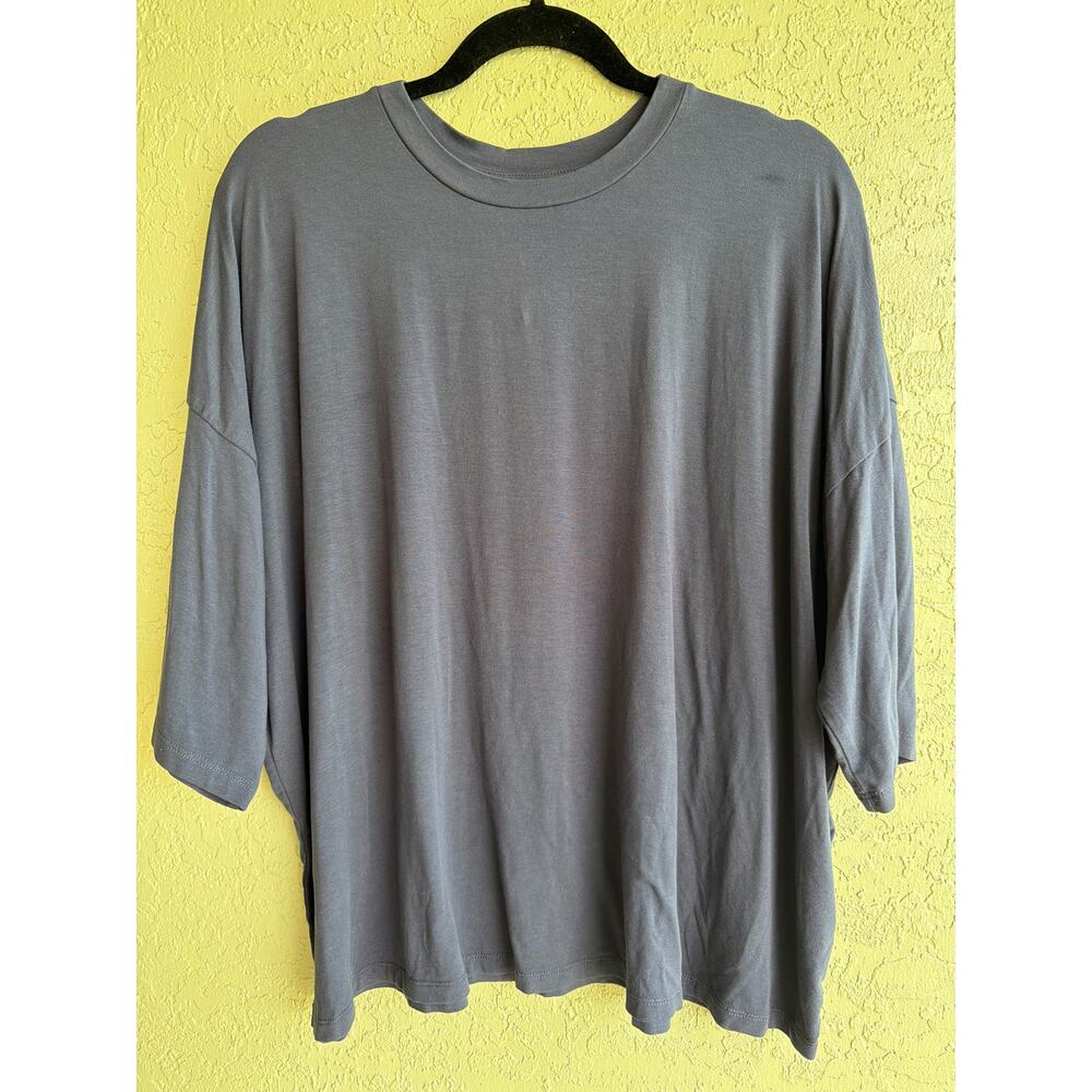 Eileen Fisher T-Shirt Womens XL Blue Drop Shoulders Stretch Boxy Oversized Tee